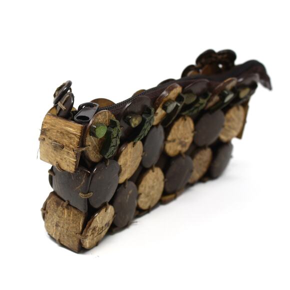 Clutch Purse Unusual Tropical Design in Wood or Coconut w Zip Top 7x3" - Hey Viv - Picture 5 of 7